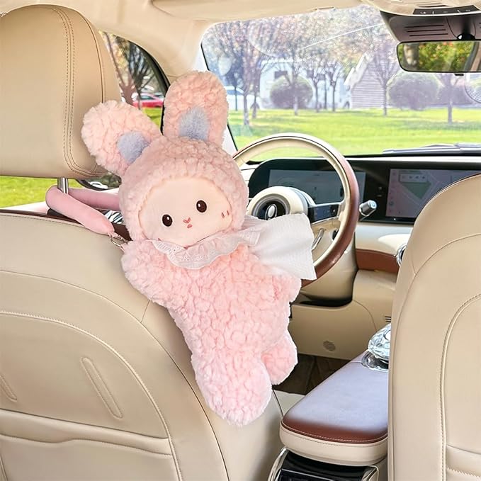 Elephant Tissue Box Cover Plush Tissue Box Holder for Car, Home, Decorative Holder/Organizer for Bathroom Vanity Countertop, Nightstands, Office Desk-Bunny