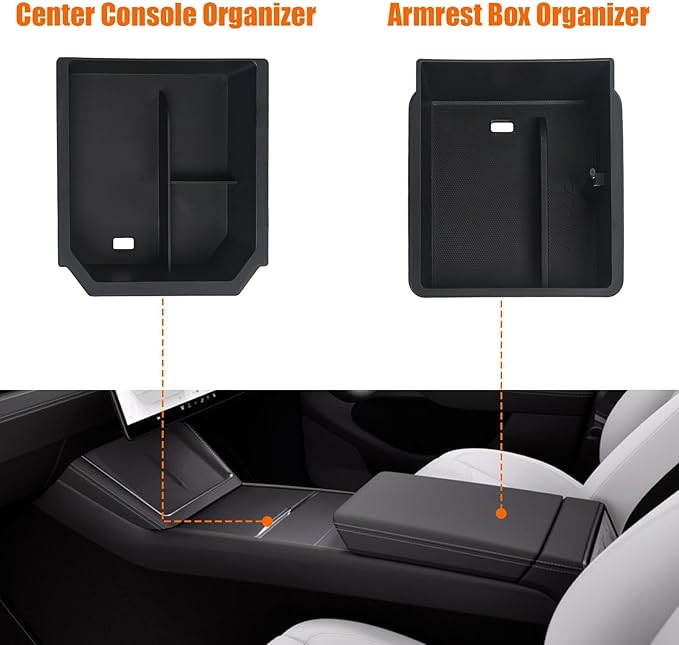 4 Pcs Center Console Organizer Trays Divided Storage Double Layer Space for New Tesla Model Y Juniper Accessories 2025 2026 Center Console and Armrest Storage Box
