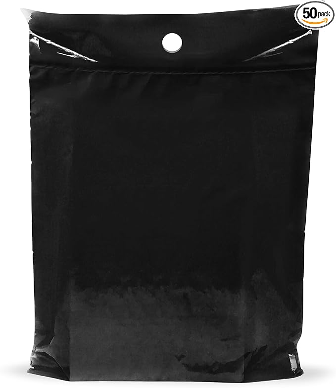 9x12 Black Disposable Car Trash Bags, Leak-proof, Small Size, 50 Pack, 2 Mil Thick, with Die-Cut Handles by PPB