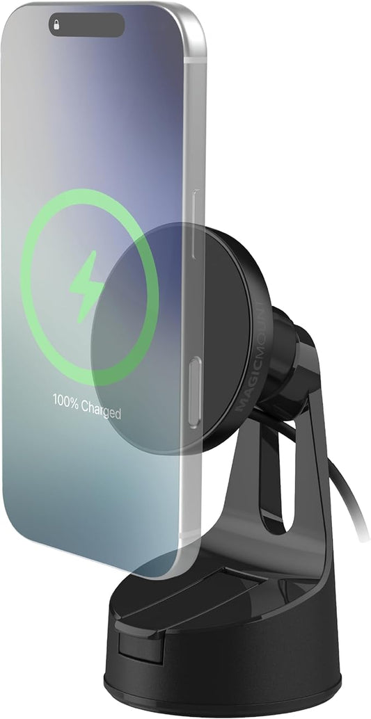 Scosche MPQTRWD Qi2 MagSafe Car Mount Charger 25W Fast Wireless Charging Phone Holder for Windshield or Dashboard, Magnetic Cell Phone Mount Compatible with iPhone 17/16/15/14/13 Series & Samsung S25