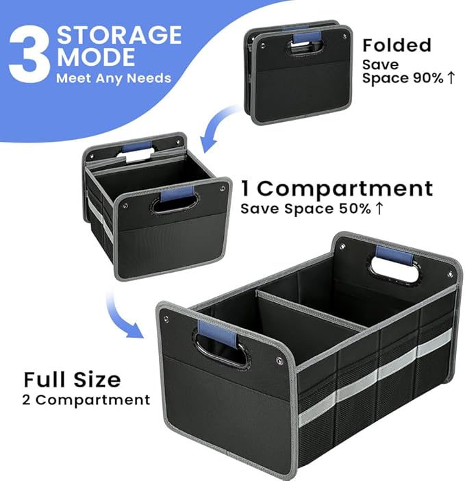 Car Trunk Organizer for SUV, Car Storage Organizer Reinforced Handles, Collapsible Multi-Compartment Foldable and Waterproof Car Organizer for Car Suv, Sedan, Truck, Minivan
