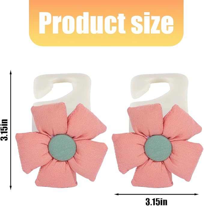 Car Seat Headrest Hooks, 2PCS Cute Flower Vehicle Seat Back Organizer Holder for Purses Bags Grocery, Automotive Interior Storage Hanger Decoration Accessories, Universal Fit (White/Pink)