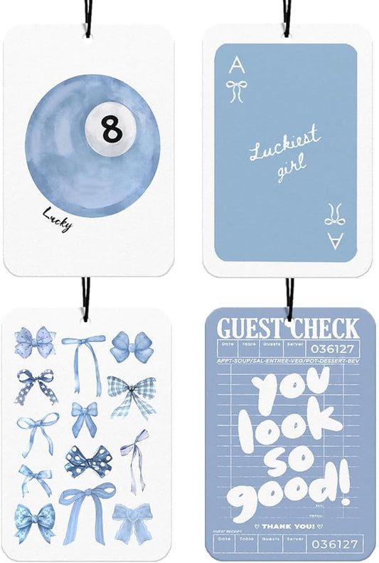 Blue Coquette Bows Car Air Freshener, Blue Retro Air Freshener Hanging 4Pcs Kawaii Girly Car Accessories Interior, You Look So Good AestheticTrendy Y2K Cars Decor Air Freshie for Women Girls(Vanilla)