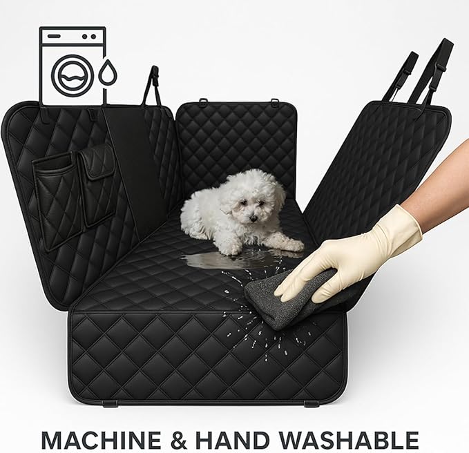fidozen Dog Car Seat Cover for Back Seat with Visual Mesh Window - 100% Waterproof & Scratchproof 600D Oxford Dog Hammock for Car, Truck, SUV - Non-Slip Pet Seat Cover with Side Flaps, Universal Fit