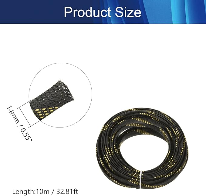 Aicosineg 32.8ft PET Flexible Braided Cable Sleeve 0.55inch Width Wire Loom Sleeving and Organizer Flexible Wire Mesh Sleeve Wrap Protector for TV Audio PC Cords from Pets Chewing Black and Gold