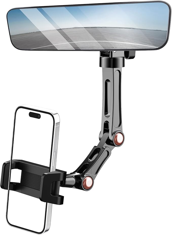 Karmus Rear View Mirror Phone Holder, Rearview Mirror Phone Holder for Car, Rotatable and Retractable Car Phone Holder Mount, Car Truck Essentials Accessories Compatible with All Cell Phones