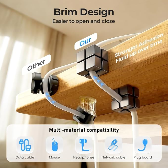 Magnetic Cord Organizer Holder, Upgrade Cord Holder for Nightstand, Adhesive Wire Cable Clips Management Kit for Phone Charger, Computer, Home, Office, Desk, Nightstand (Black-A, 3 Packs)
