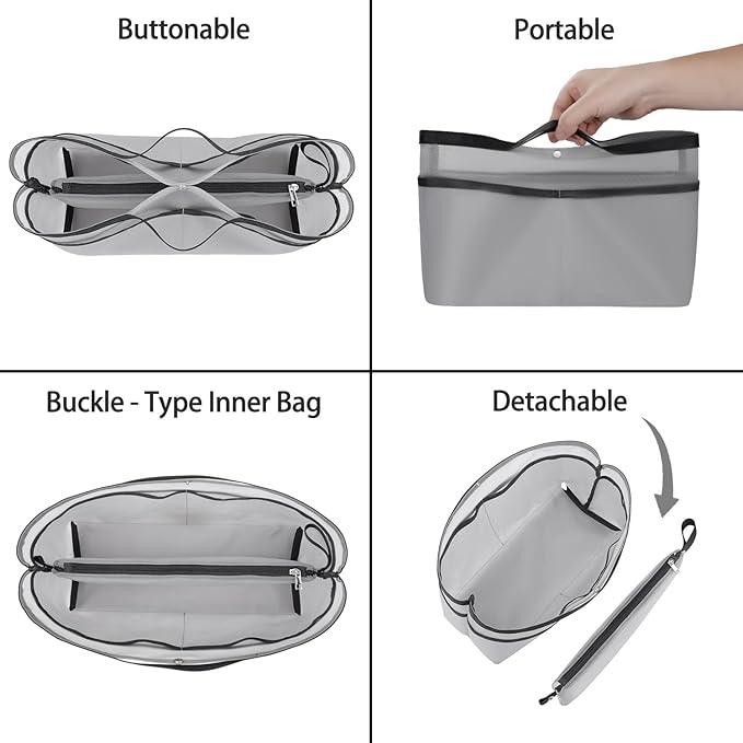 ZTUJO Purse Organizer Insert For Handbags,Mesh Bag Organizer Insert With Zipper Bag Tote Shaper Fit Speedy Neverful PM MM le Pliage,Light Weight (Grey, X-Large)
