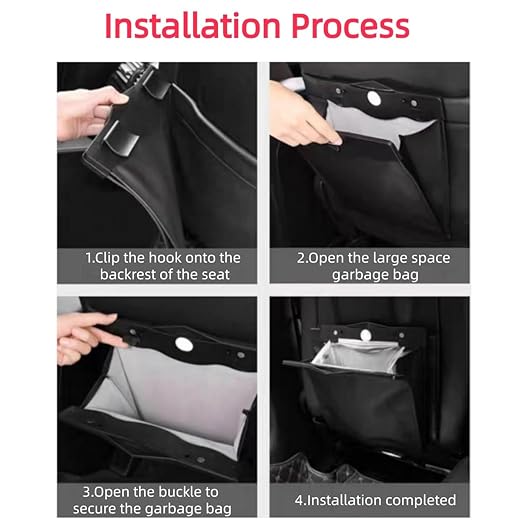 Car Leather Trash Bag Smart LED Waterproof Organizer Storage Garbage Can (Red)