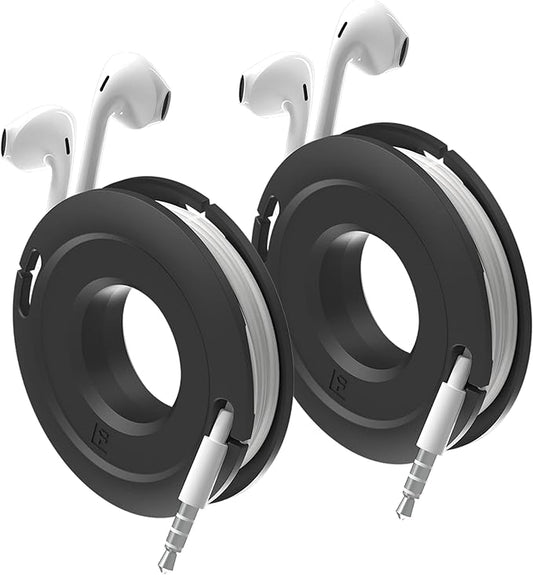 Side Winder Mini and Max Headphone, Earbud and Charging Cable Winder and Organizer Perfect for Wrapping Earbuds and Cords for Travel and Organization 2-Pack (Black, Mini)