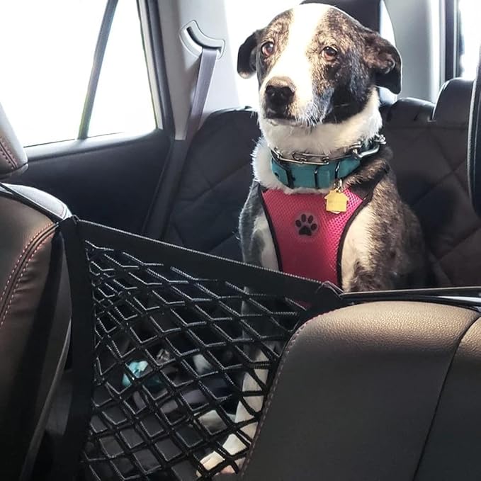 Dog Car Net Barrier Pet Barrier with Auto Safety Mesh Organizer Stretchable Seat Back Net Bag Safety Car Divider for Kids and Pets,2-Layer