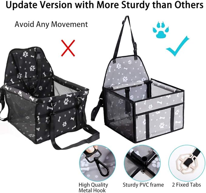 GENORTH Dog Car Seats for Small and Medium Dogs,Portable Puppy/Pet Car Booster Seat with Clip-On Leash and Mesh Window for Pet Up to 20 lbs