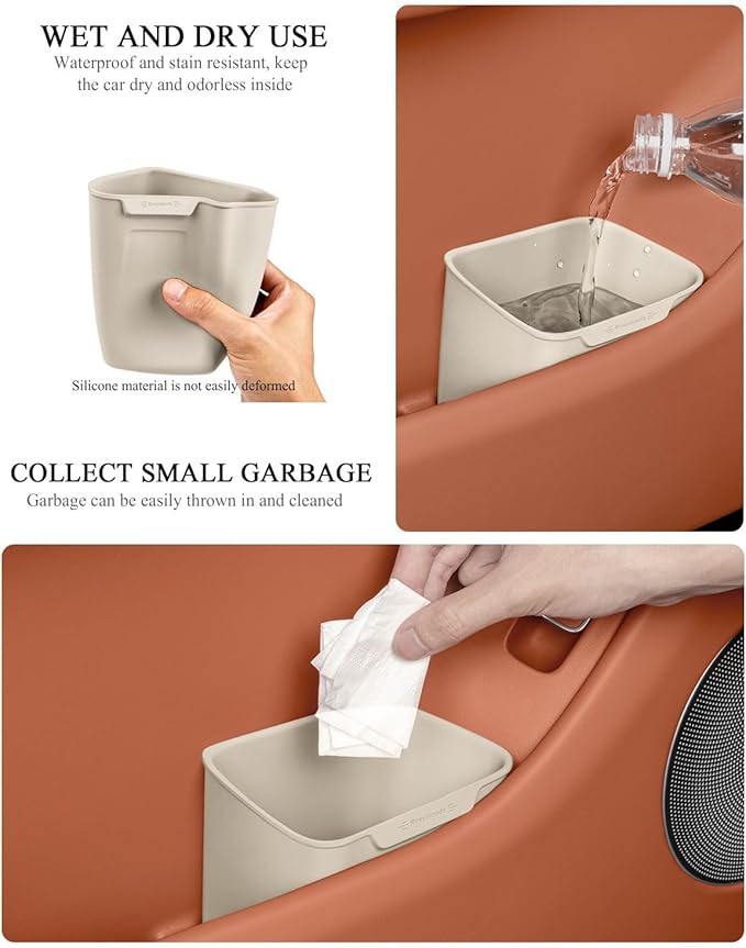 XmuxHai Car Interior Storage Box, Black Silicone Door Side Organizer with Umbrella Holder and Trash Can, Vehicle Accessory (Beige)