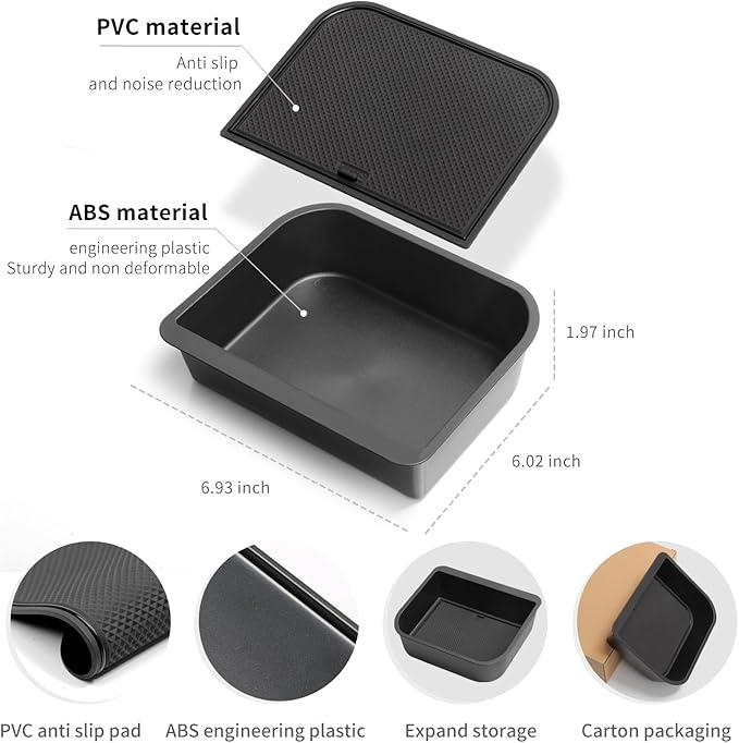 smabee 2PCS Fit for 2024 2025 2026 Toyota Land Cruiser Prado 250 Center Console Cool Box Organizer + Wireless Charging Protective Mat Accessories Black (Not Fit 1958 Model)