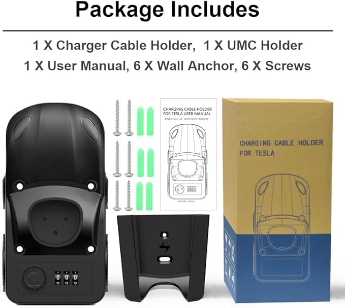 Tesla Charger Holder & UMC Holder, with Combination Lock, Compatible with Model 3/S/X/Y, Premium Charging Cable Organizer for Tesla Gen 2 Mobile Connector Wall Mount