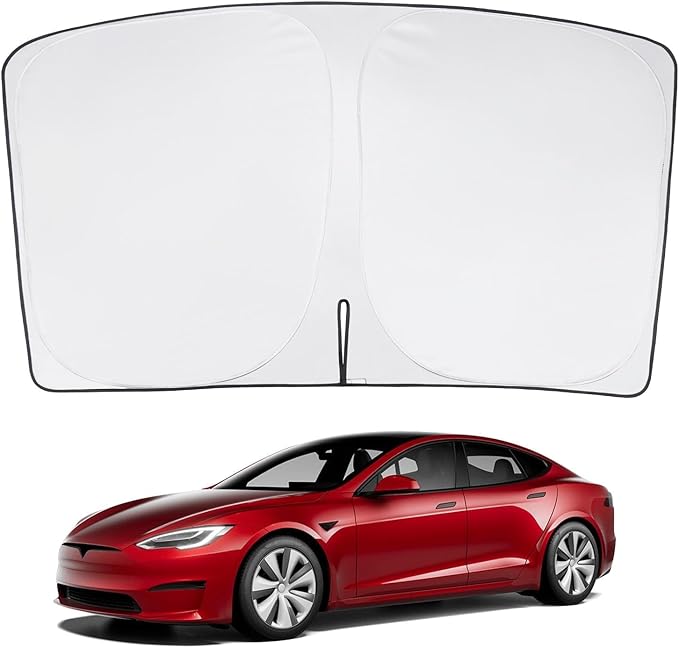 BASENOR 2026-2021 Tesla Model S Windshield Sunshade [Proprietary Design] [UV Protection] Foldable Heat Insulation Sun Shade Front Window Cover for Model S Accessories