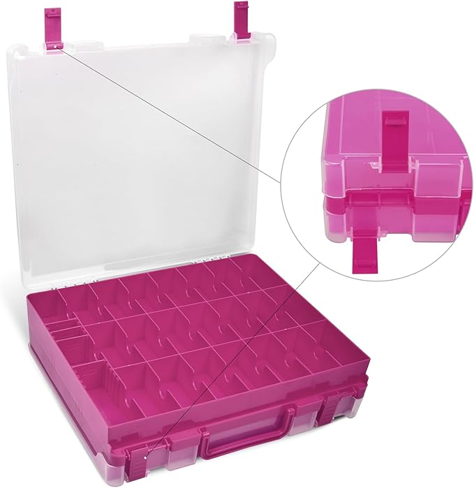 Double Sided Toy Storage Organizer Case for Hot Wheels Car, for Matchbox Cars, for Mini Toys, for Small Dolls. Carrying Box Container Carrier with 48 Compartments - Purple (Box Only)