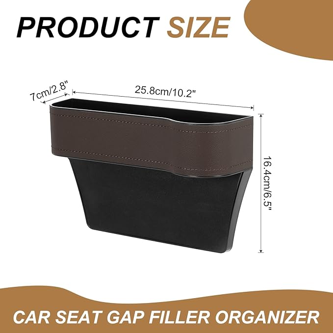 HARFINGTON Car Seat Gap Filler Organizer 10.2 x 6.5 x 3.1 Inch ABS+Leather Universal Car Organizer Storage Box Between Seat and Console (Right) with Cup Holders for Phone Keys, Brown