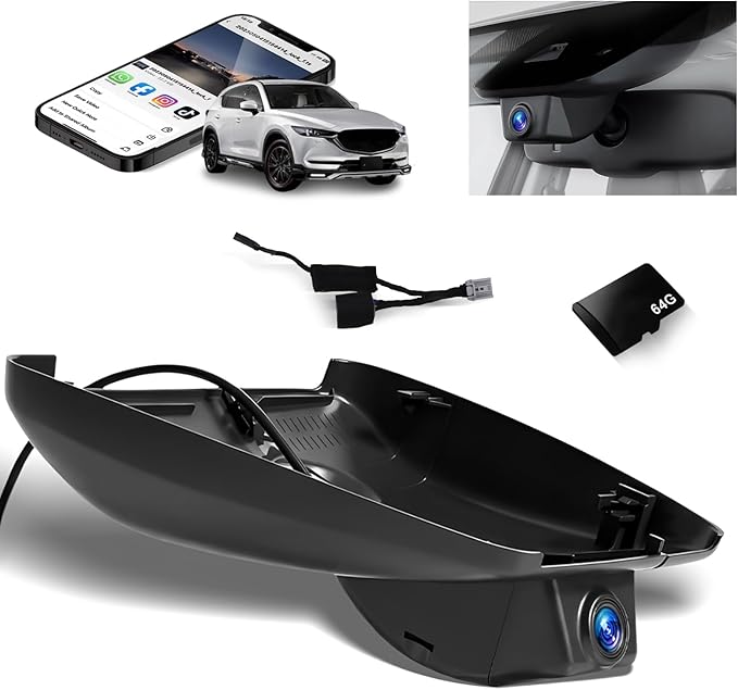 4K Dash Cam Dedicated for Mazda CX5 2019-2025 & CX9 2020-2024, Fit Mazda 2.5 S, OEM Style Hidden Car Recorder with 64GB Card, UHD 2160P, Sunroof Plug Power, UHD 2160P, Night Vision, WiFi, G-Sensor