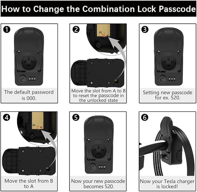 Tesla Charger Holder & UMC Holder, with Combination Lock, Compatible with Model 3/S/X/Y, Premium Charging Cable Organizer for Tesla Gen 2 Mobile Connector Wall Mount