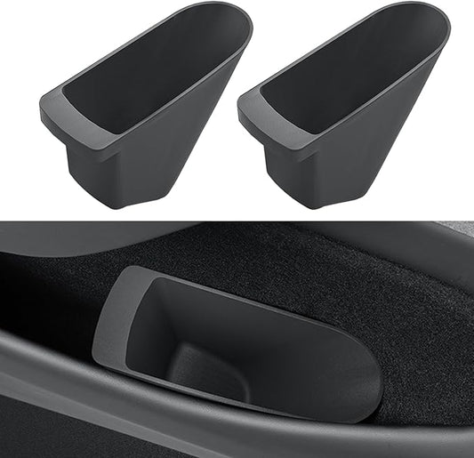 2 PCS Car Front Door Trash Can for Tesla New Model Y Juniper 2025 2026 Side Door Portable Small Garbage Storage Bin Waterproof ABS Front Seat Garbage Can Bin for Refresh Model Y Accessories