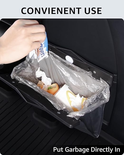 Motrobe Tesla Model Y Juniper Trash Can 2020-2026 Garbage Bag 1PCS Garbage Bin [Strong Magnetic Buckle] Waterproof with LED Light Faux Leather Model Y Interior Accessories 2.5 Gallons
