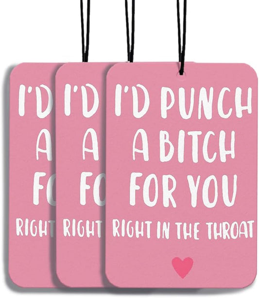 I'd Punch A B Funny Car Air Fresheners Pink Hanging Car Accessories 3Pcs, Cute Air Freshener for Car Funny Gifts for Women Sister Best Friends Gift for Women Mothers Day Gifts(Real)