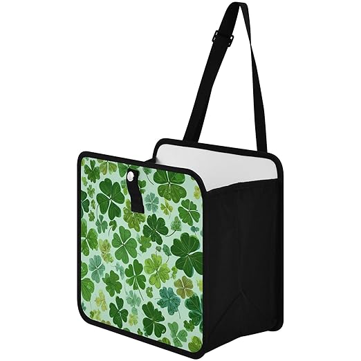 Car Trash Can Organizer Bin with Adjustable Strap for Back Front Seat Console Waterproof Leakproof Collapsible Portable 11 Inch Green Nature St Patrick Clovers
