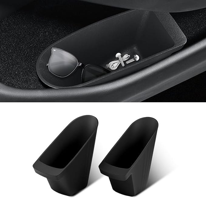 Front Door Organizer Trays Compatible with Tesla Model Y Juniper 2025 2026, Car Door Trash Cans 2Pack Trash Bins Waterproof Door Garbage Storage Box-Black
