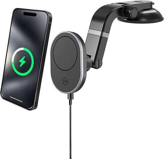 Wireless Car Charger Multi-Angle Adjustable Dashboard/Windshield Mount Smartphones, Magnetic Car Phone Holder, Fast Charging, Universal Dashboard Fit, Gifts for Mom