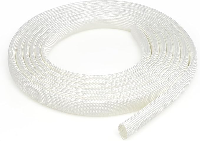 Braided Fiberglass Sleeve, 10ft High Temp Cable Sleeve, Flexible Cable Management Cable Protector for Car Wire Loom Protection (White, 1/2")
