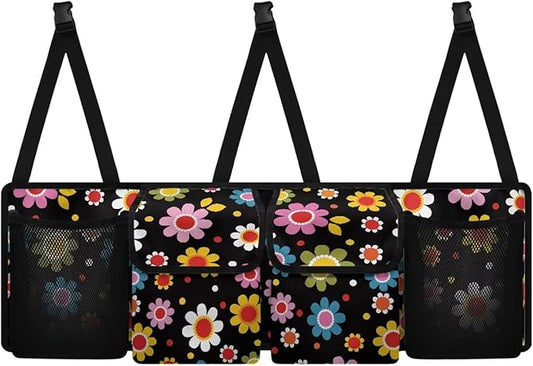Daisy Car Trunk Organizer Hanging Car Organizer Back Seat, Car Hanging Accessories with 2 Pockets & 2 Mesh Pouches for Groceries, Will Provide More Space for SUV, Trucks, Van, Sedan