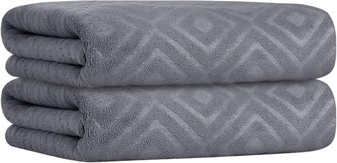 JML Large Microfiber Bath Towels Set of 2, 30" x 60", Oversized, Soft, Super Absorbent,Fast Drying, Perfect for Shower, Sauna,Gym, Sports,Travel, Fitness, Yoga - Grey Diamond Pattern