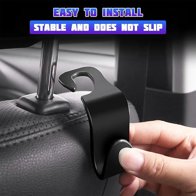 Car Seat Headrest Hooks, 4PCS Multifunctional Vehicle Back Seat Storage Hanger Holder for Hangbag Coat Grocery, Auto Interior Headrest Hook Organizer, Universal for Vehicles (Black)