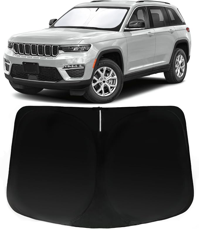 Windshield Sun Shade for 2014-2023 Jeep Cherokee Trailhawk, Overland, Limited, Latitude, Altitude, Car Front Window Sunshade - 240T Sun Visor Blocks UV Rays Heat Sun Shield Accessories