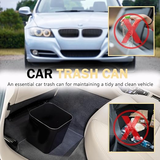 Car Trash Can Waterproof Vehicle Garbage Bin, Leakproof Anti Slip Floor Mat Clip Trash Bag Holder for Car, Truck, SUV, Van Portable Auto Trash Container with Stability Clips (Black, Large)