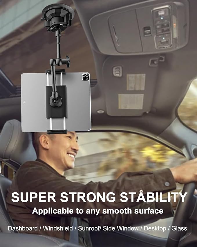 Sunroof Tablet Holder Mount for Car/Truck [Latest Anti-Shake] Dashboard Windshield Window Tablet Stand for Truck/Car/Pickup, Heavy Duty Sunroof ipad Mount for 4-12.9" iPad Pro Air, Z Fold, iPhone