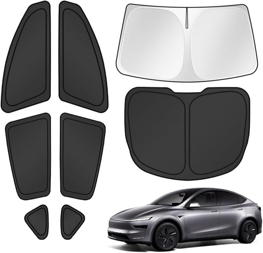 Canvcle Window Shades for 2025 2026 New Tesla Model Y Juniper Accessories Windshield Sun Shade Side Rear Window Covers Sunshade Sun Visor Shield Privacy Protection for Camping Keep Car Cool Black 8PCS