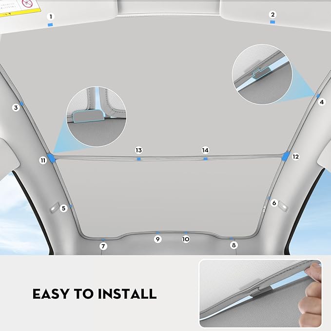Roof Sunshade for Tesla Model Y Juniper 2026, Upgraded [Sag-Free] Sunroof Shade Roof Sun Shades for New Model Y Juniper Accessories [Heat Insulation/Reflection] 16Pcs Clips