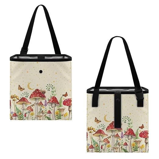 Mushroom Car Trash Can Leak Proof Auto Trash Bag Hanging Butterfly Moon Starry Night Vehicle Garbage Can Multipurpose Storage Container for Back Seat Car Accessories