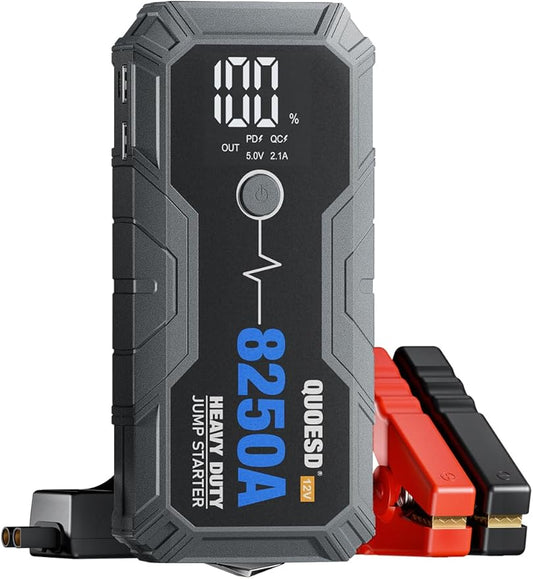 8250A Jump Starter Battery Jump Starter Battery Pack (for All Gas or 10.0+L Diesel), 12V Potable Heavy Duty Car Jump Start with 60W Power Bank 24-Months Stand-by Time