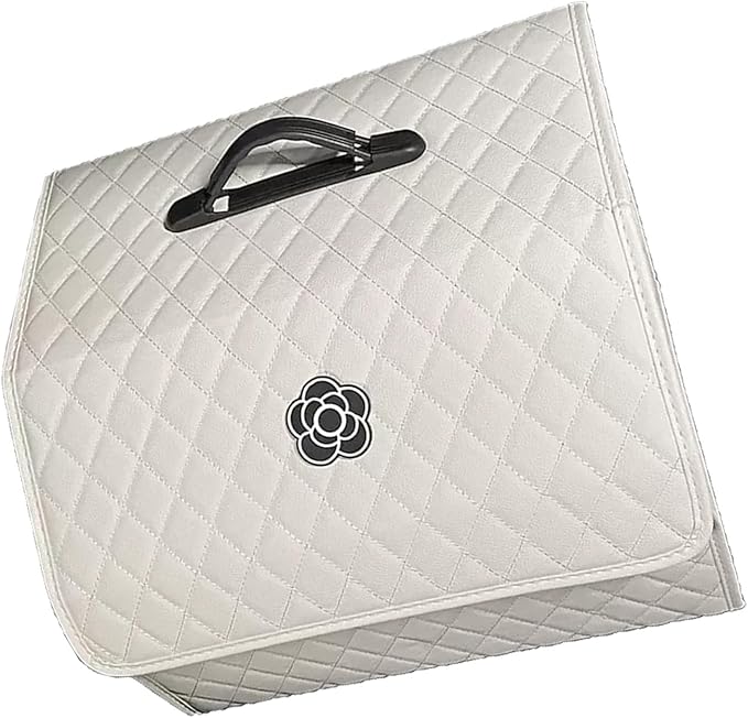 Tissting Car Storage Box PU Leather Trunk Suv Organizer with Lid, White 39x31x29cm Garage Cargo Organizer for Camping Picnic Shopping