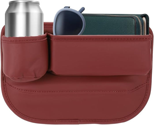 HARFINGTON Car Seat Gap Filler Organizer 11.8 x 8.3 x 2.2 Inch PU Universal Car Organizer Storage Box Between Seat and Console (Left) with Cup Holders for Phone Sunglasses Keys, Red