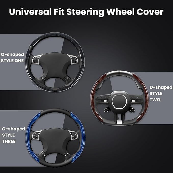Hiseanllo Carbon Fiber Steering Wheel Cover 3PCS Set – Anti-Slip, Scratch-Resistant, Universal Fit for 14–16 Inch Wheels – Interior Car Accessories for Cars, SUVs, Trucks (Blue)