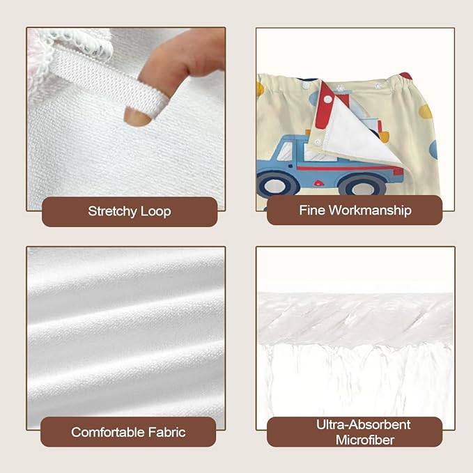 Women Bath Wrap Hair Towel Drying Cap Set Colored Trucks Cars Pattern Soft Absorbent Bathrobe Shower Wraps with Adjustable Closure Spa Bath Robe