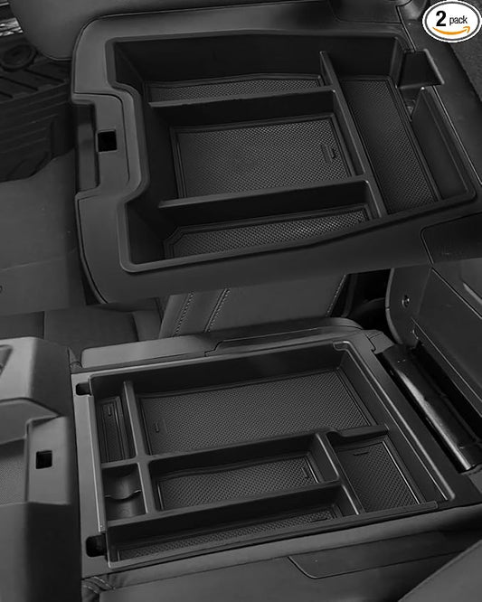 Silverado Sierra Center Console Organizer - Compatible with 2019-2026 Chevy Silverado/GMC Sierra 1500 - 2020-2026 Chevrolet Silverado/ Sierra 2500HD 3500HD - (Split-Bench Folding Seat) - 2 Pack Black