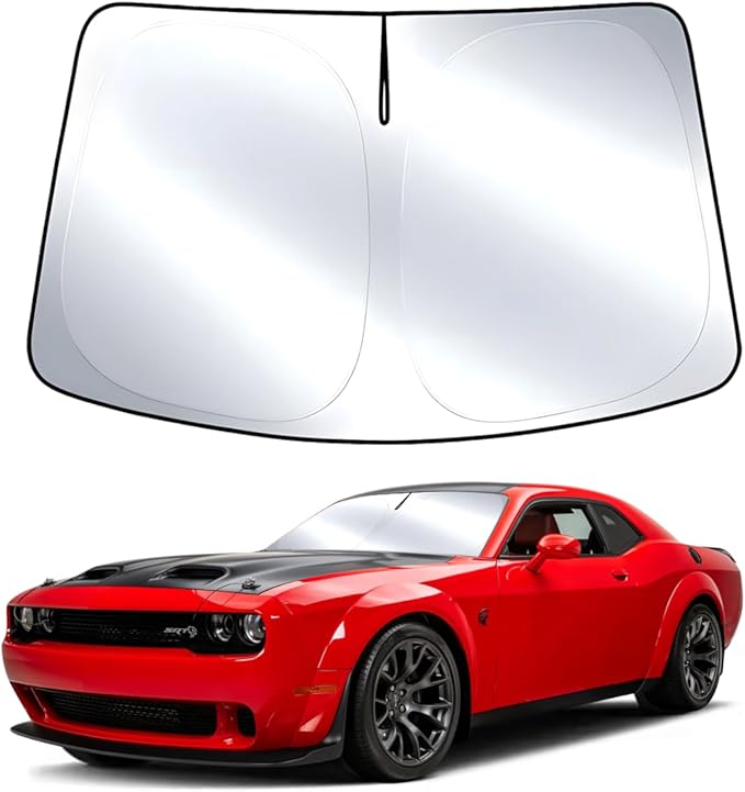 T TGBROS Windshield Sun Shade for 2015-2023 Dodge Challenger Accessories (SXT, RT, GT) Front Window Sun Shield Reflective Polyester Sun Visor Cover