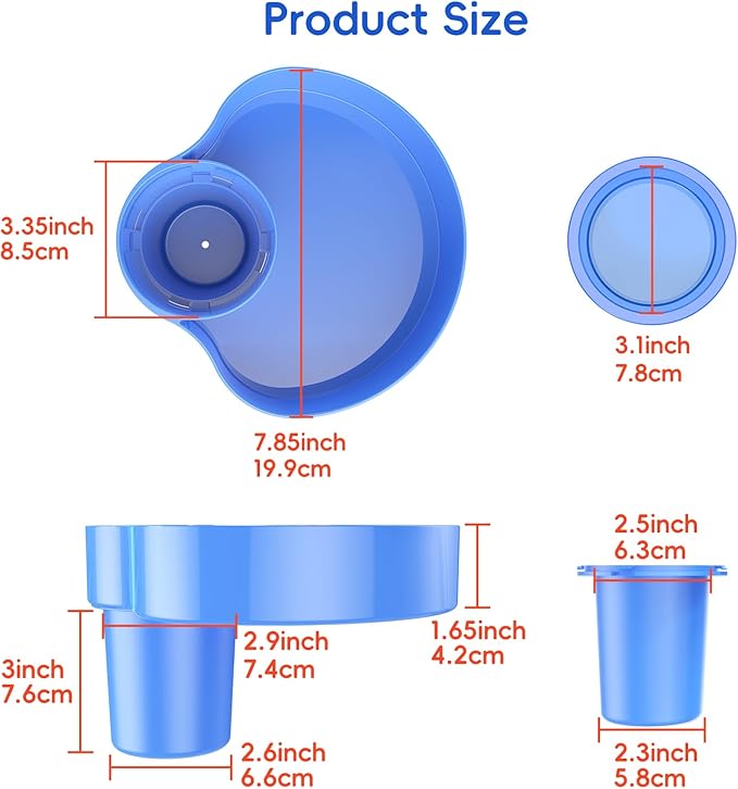 [2 PACK] Kids Car Seat Cup Holder Snack Tray - Toddler Travel Essentials for Mess-Free Snacking on Road Trips, Travel Accessory Compatible with Safety Seats & Strollers Console, (Blue+Pink)