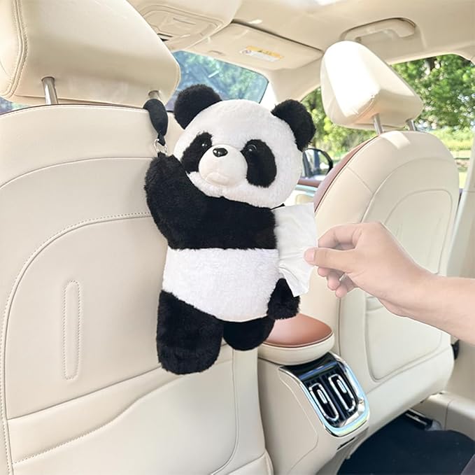 Cute Tissue Box Cover Plush Tissue Box Holder for Car, Home, Decorative Holder/Organizer for Bathroom Vanity Countertop, Nightstands, Office Desk-Panda