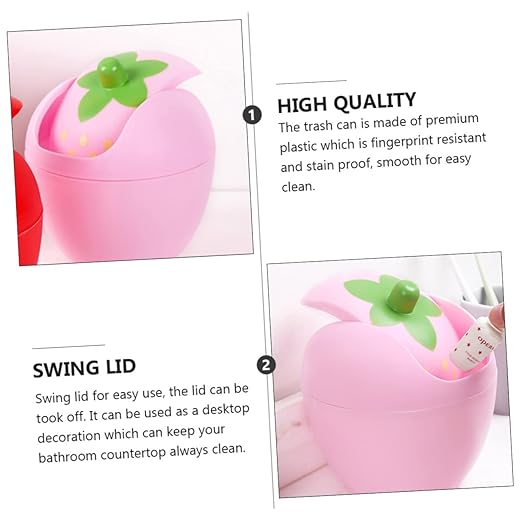 NUOBESTY Mini Desktop Trash can with Swing Lid 6.49X5.70X5.70In Compact Plastic Waste Bin for Office Car Kitchen Countertop